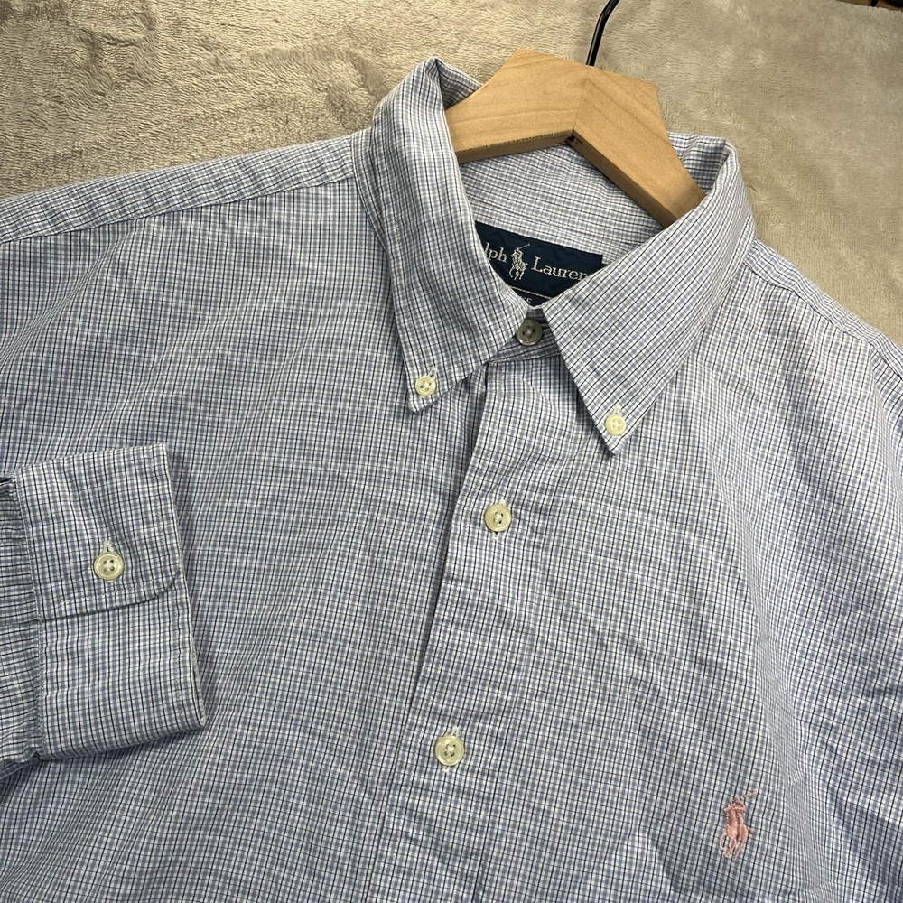 Ralph Lauren Shirt Blake Men's XL Two-Ply‎ Cotton Blue Plaid Button Down